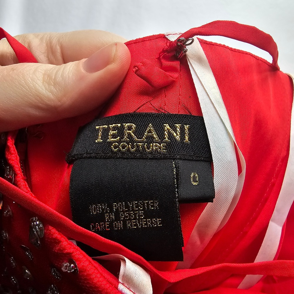Terani Couture Rhinestone Tulle Cocktail Dress Womens Red Homecoming Prom Glam 0 - Picture 10 of 13